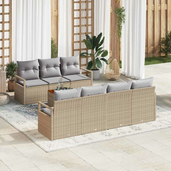 Ensemble de canapé de jardin avec coussin 8 pcs beige polyrotin