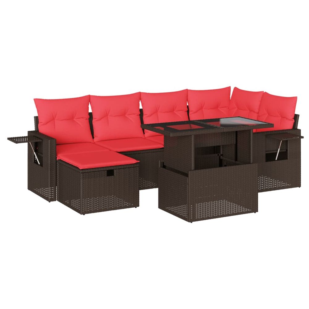 Ensemble de canapé de jardin 7 pcs avec coussins marron