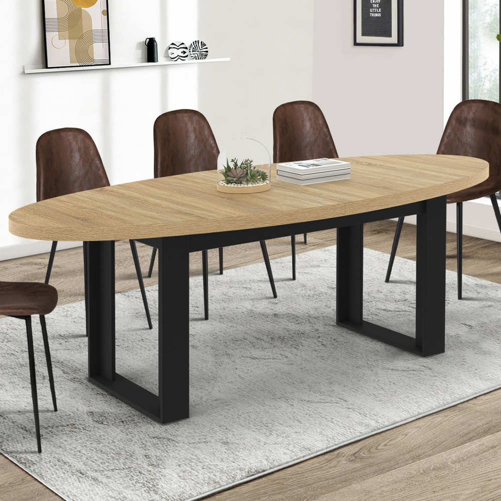 Table à manger phoenix 8 personnes ovale 200 cm bois et noir