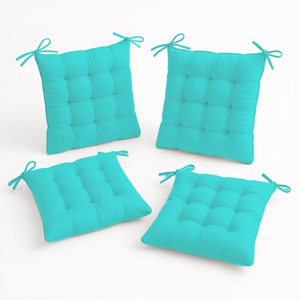 Lot de 4 galettes de chaise en polyester 40 x 40 cm bleu caraibes