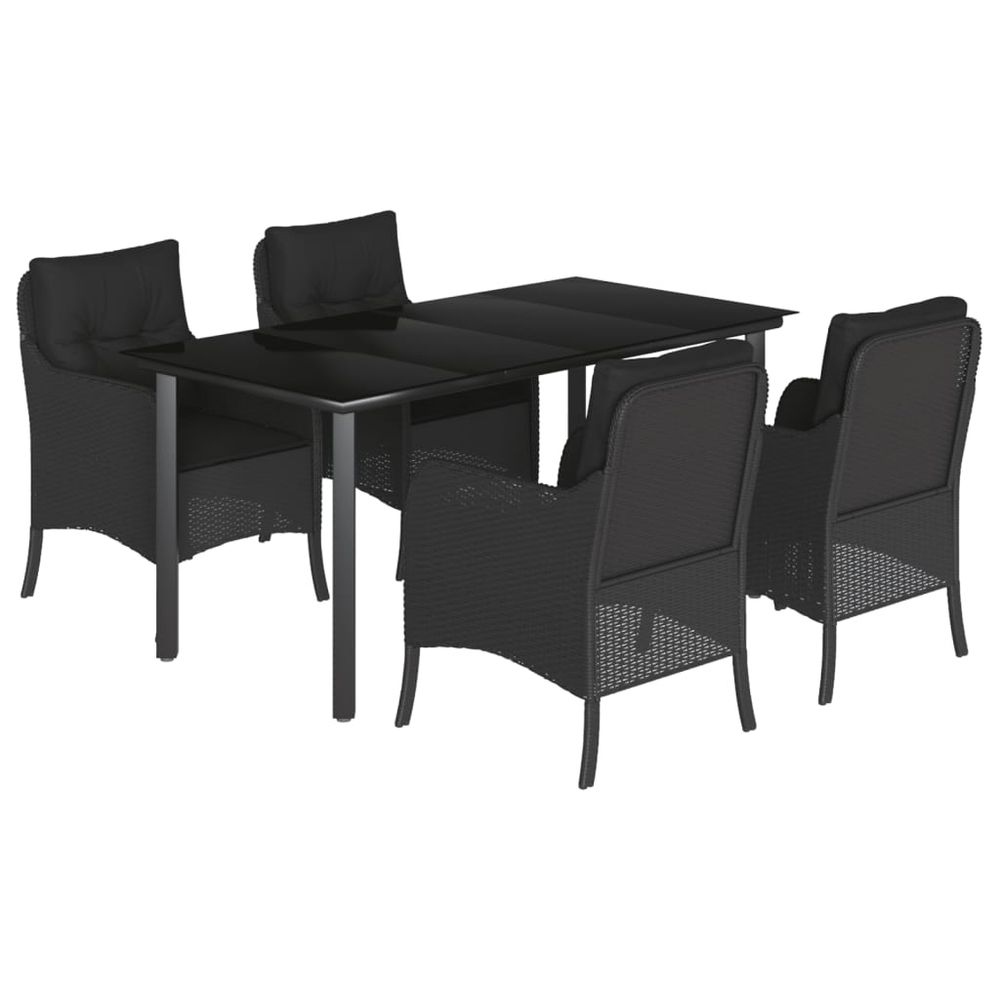 Ensemble à manger de jardin coussins 5pcs noir résine tressée