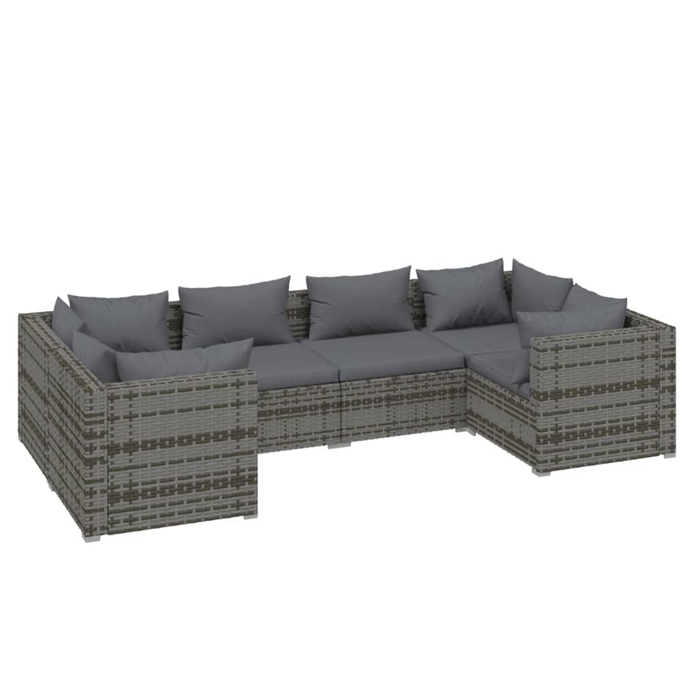 Salon de jardin 6 pcs avec coussins résine tressée gris
