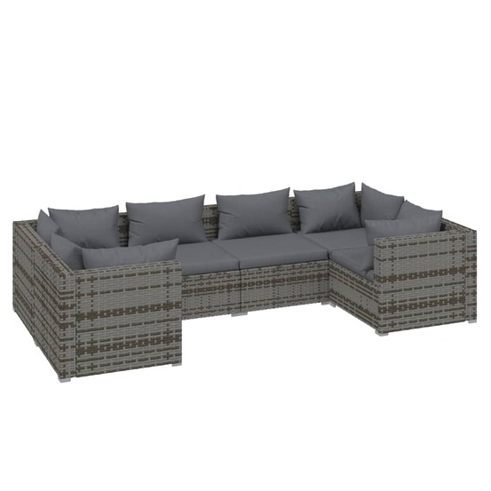 Salon de jardin 6 pcs avec coussins résine tressée gris