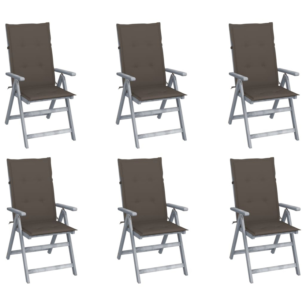 Chaises inclinables de jardin lot de 6 et coussins bois acacia