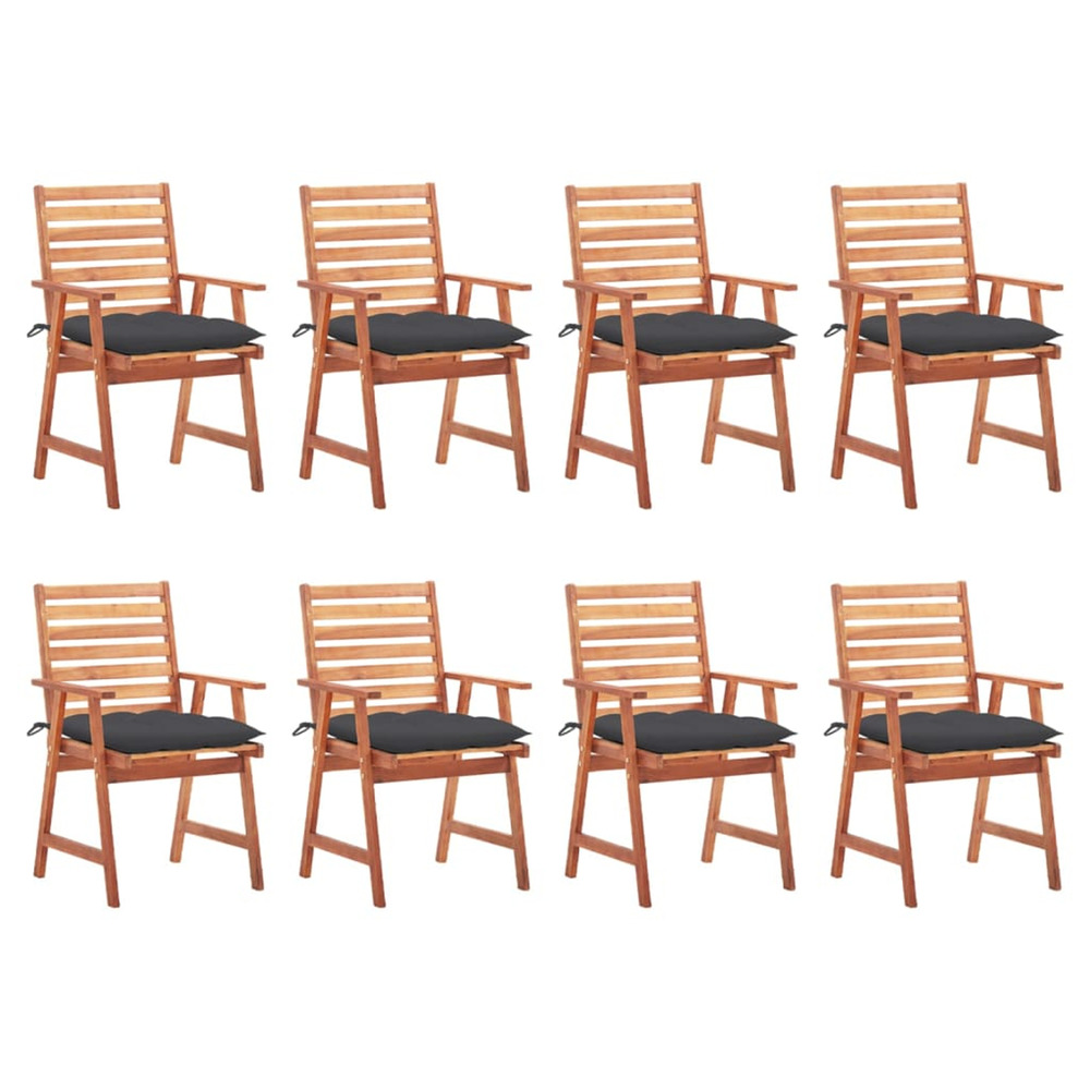 Chaises à manger d'extérieur lot de 8 et coussins acacia massif