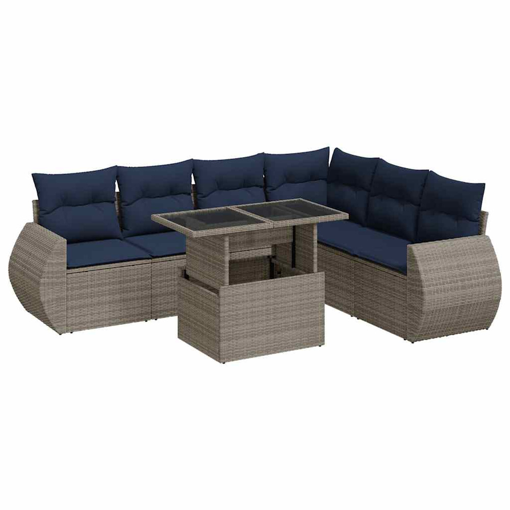 Salon de jardin avec coussins 7 pcs gris résine tressée acacia