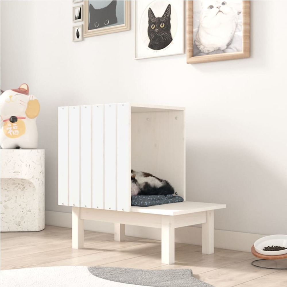 Maison pour chat blanc 60x36x60 cm bois de pin massif