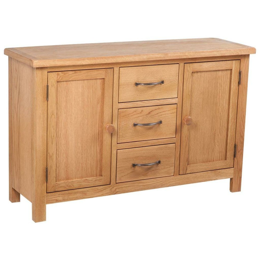 Buffet bahut armoire console meuble de rangement avec 3 tiroirs 110 cm bois de chêne massif