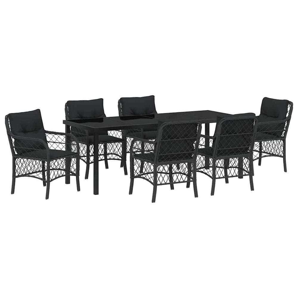 Ensemble de salle à manger pour jardin 7 pc noir polyrotin