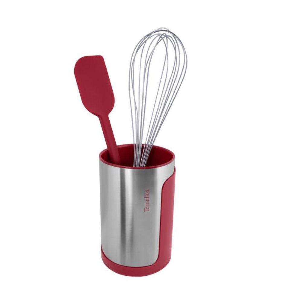 Pot range ustensiles terraillon rouge avec fouet et spatule