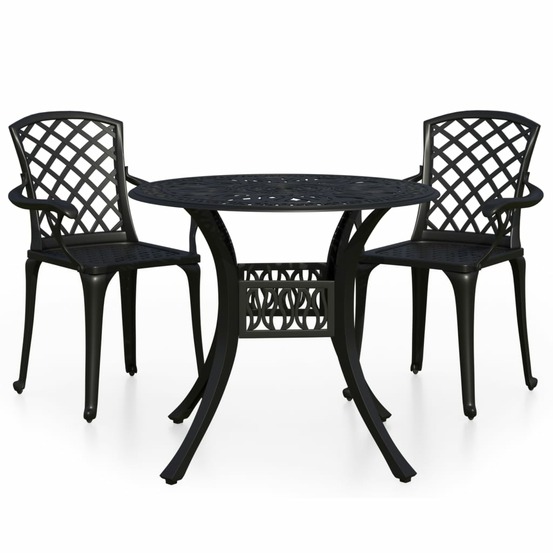 Ensemble de bistro jardin meuble extérieur terrasse 3 pièces aluminium coulé noir