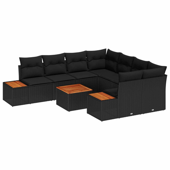 Ensemble de canapé de jardin avec coussin 9 pcs noir poly rotin