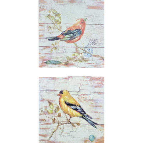 Set de deux tableaux en bois multicolores 20.5 x 20.5 cm