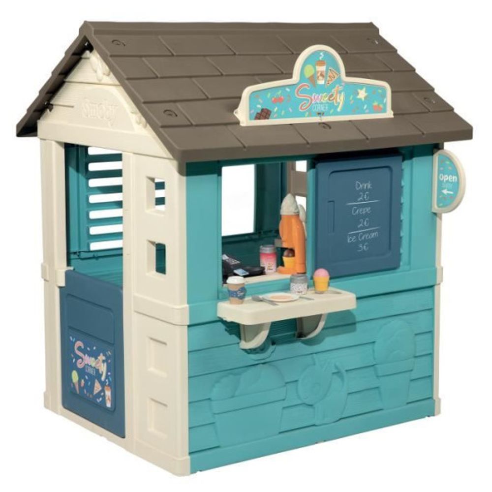 Maison sweety corner - smoby - comptoir et espace de préparation - machine a glaces - 18 accessoires inclus - fabriqué en fran