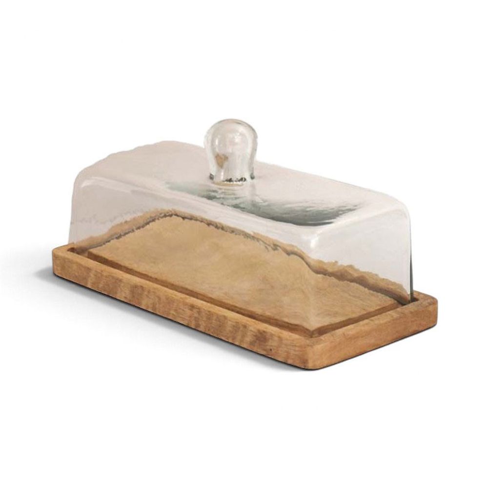 Plateau avec cloche dôme rectangulaire 13x13x28cm