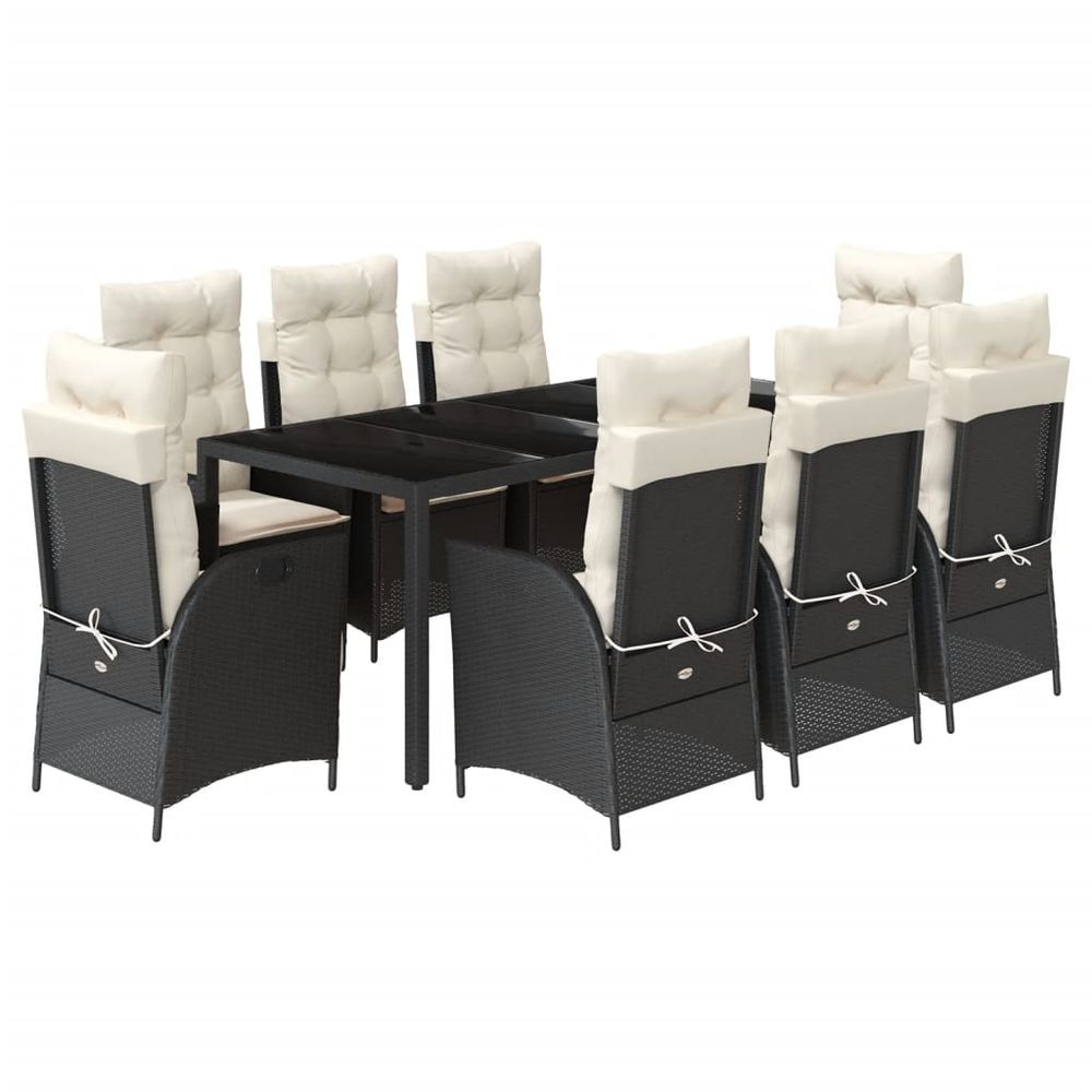 Ensemble à manger de jardin 9pcs coussins noir résine tressée