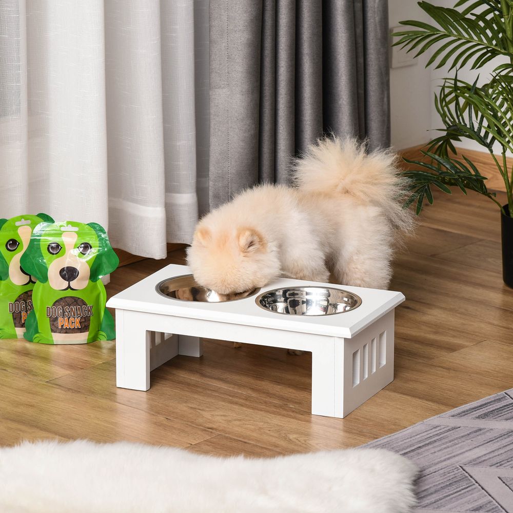 Gamelle double surélevée chien mdf inox support ergonomique blanc 58cm - comfortxl pet living