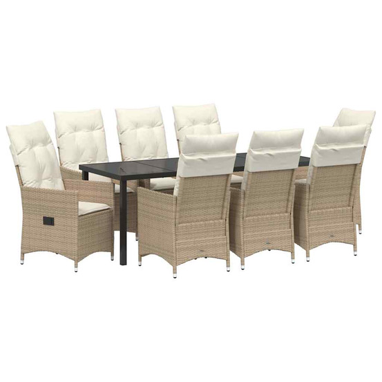 Ensemble de salle à manger pour jardin 9 pcs beige polyrotin