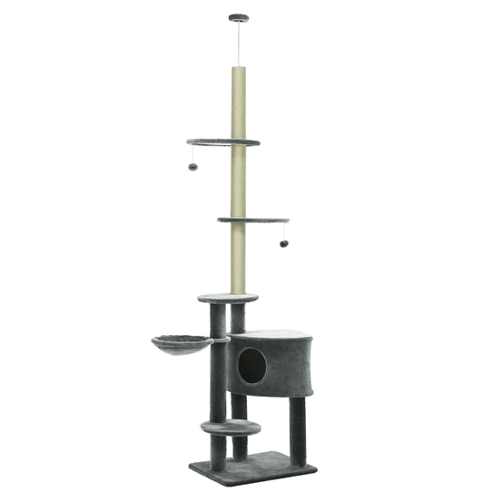 Arbre à chat sisal flanelle hauteur plafond pour plusieurs chats 55x45x265 cm gris foncé