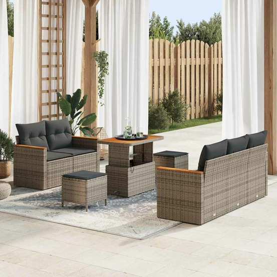 Ensemble de canapé de jardin 8 pcs gris polyrotin