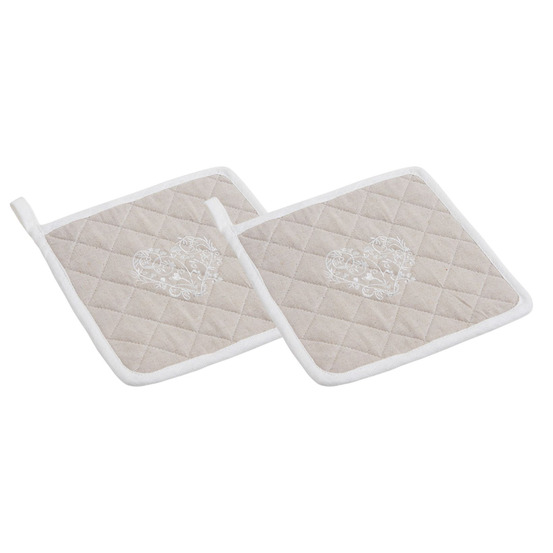 Manique beige en lin et coton (lot de 2)