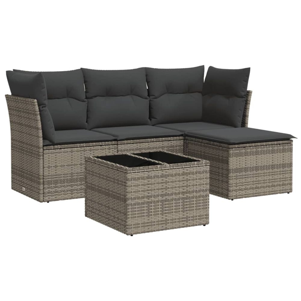 Salon de jardin 5 pcs avec coussins gris résine tressée