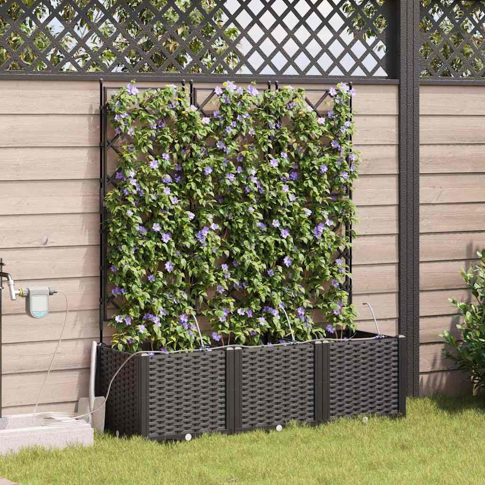 Jardinière haute en acier avec irrigation jardin noir 120x40x142 cm