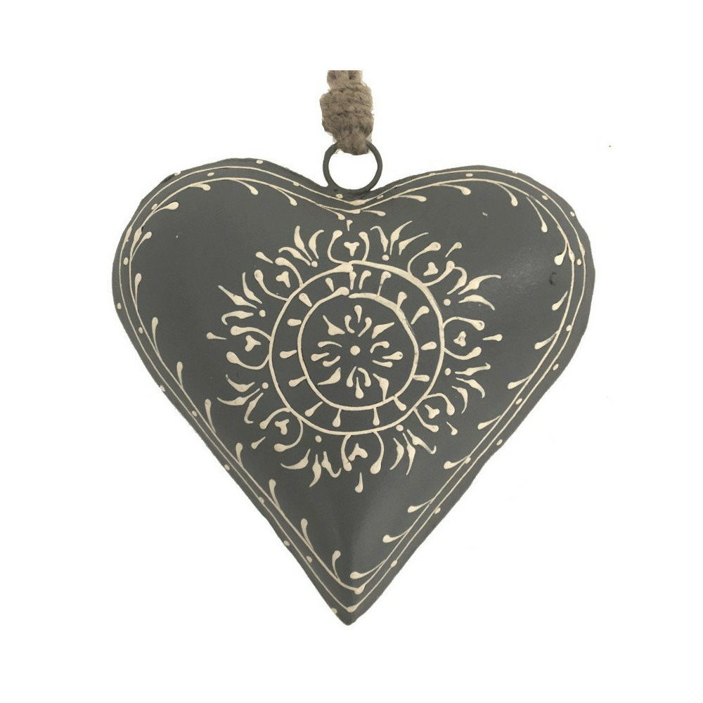 Objet décoratif original jardin coeur en métal gris ø.15 cm