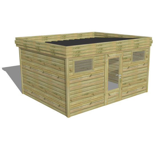 Abri de jardin bois pin traité autoclave 27mm - 4,34x3,44m / 15m2 - bac acier - abri français