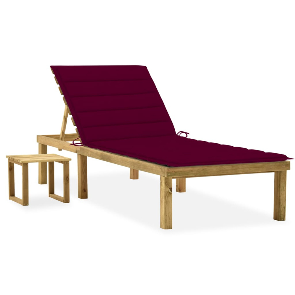 Chaise longue de jardin avec table et coussin pin imprégné bain de soleil