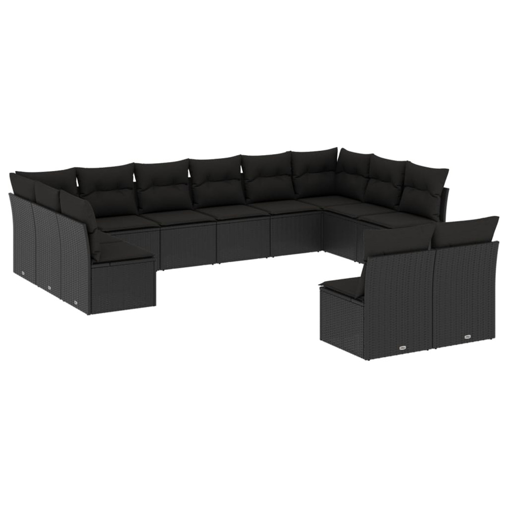Salon de jardin 12 pcs avec coussins noir résine tressée