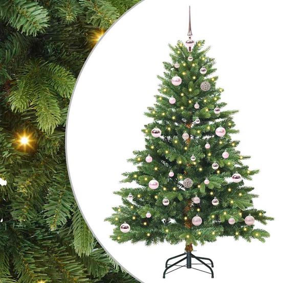 Kit sapin de noël 150 cm tout-en-un, 150 led blanc chaud et 61 boules