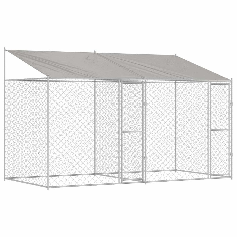 Cage pour chien avec toit argenté 400 x 200 x 256 cm