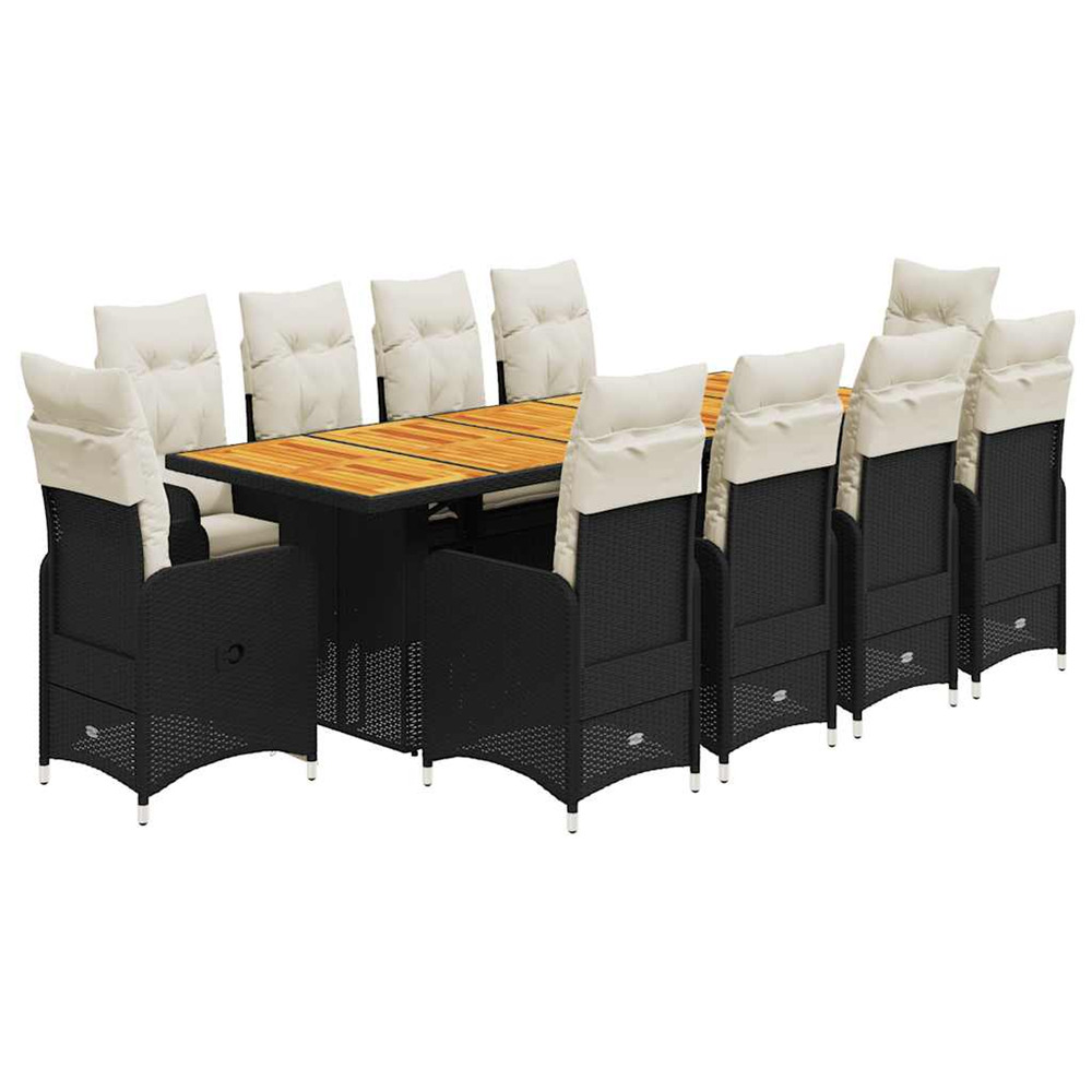 Ensemble de bistro de jardin 11 pcs coussins noir poly rotin