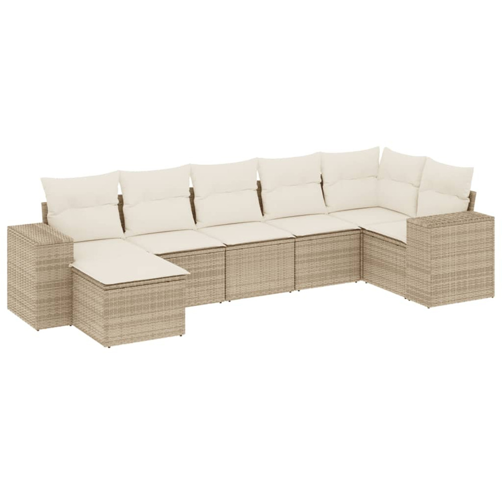 Salon de jardin avec coussins 7 pcs beige résine tressée