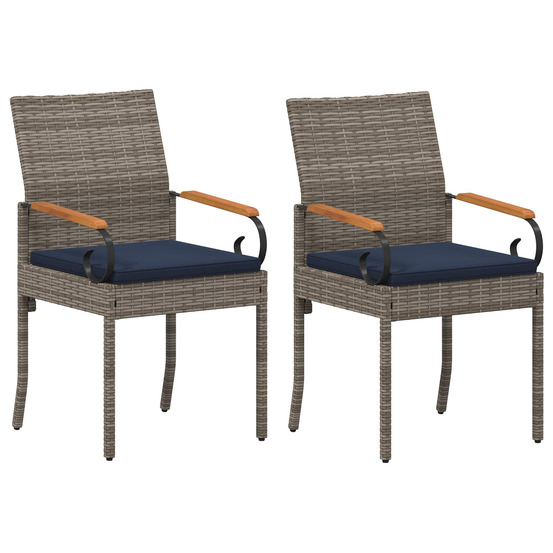 Chaises de jardin avec coussin 2 pcs gris et bleu marine
