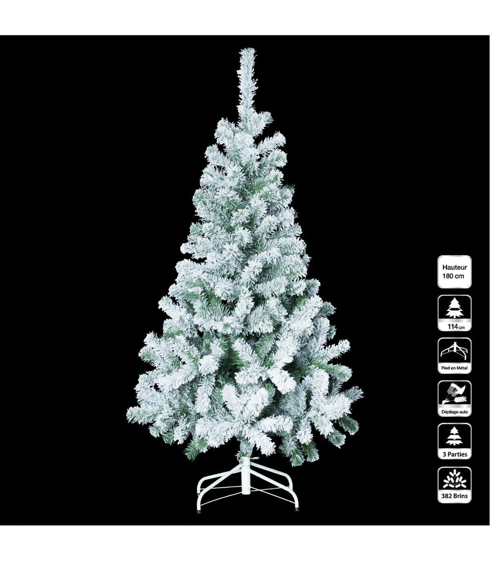 Sapin de noël artificiel vert floqué enneigé h 180 cm