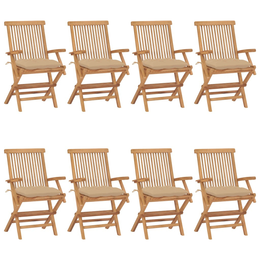 Chaises de jardin avec coussins beige lot de 8 bois teck massif