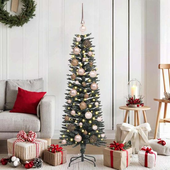 Sapin de noël artificiel conique 120cm, design moderne avec 150 led et boules