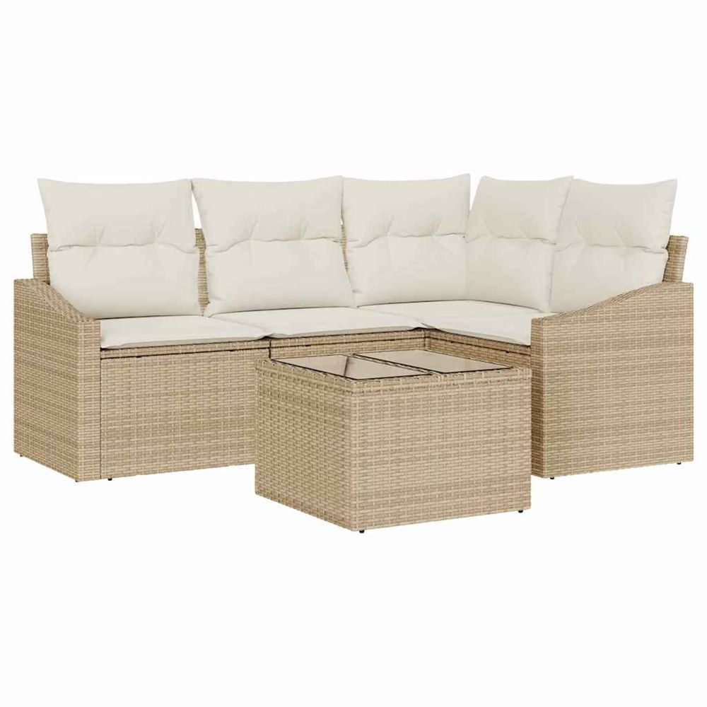 Ensemble de canapé de jardin 5 pc beige et crème polyrotin