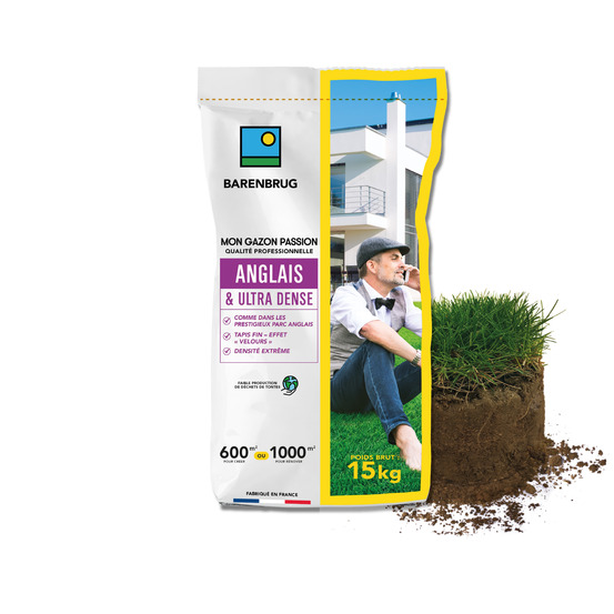 Barenbrug - gazon anglais et ultra dense - aspect prestigieux parcs anglais - tapis dense effet velours - densité extrême - 15kg
