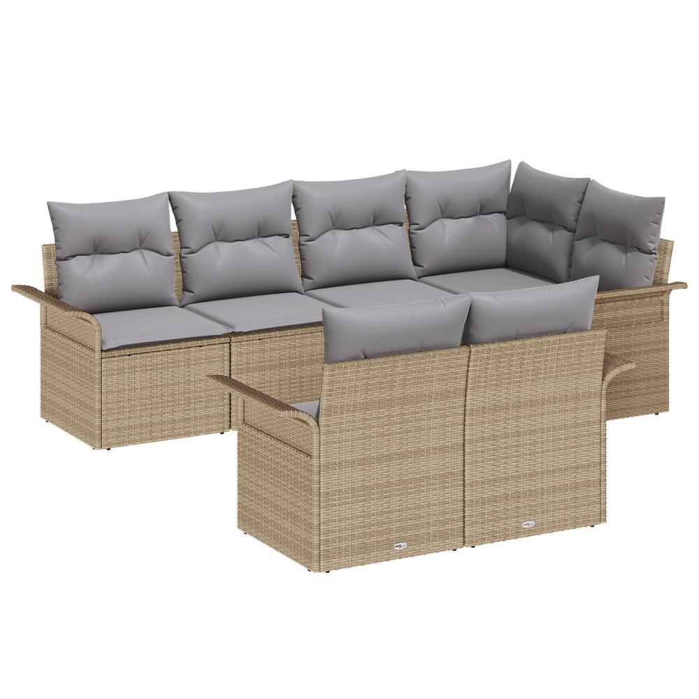 Ensemble de canapé de jardin 7 pièces avec coussins beige rattan poly