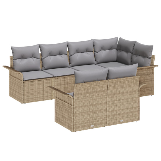 Ensemble de canapé de jardin 7 pièces avec coussins beige rattan poly