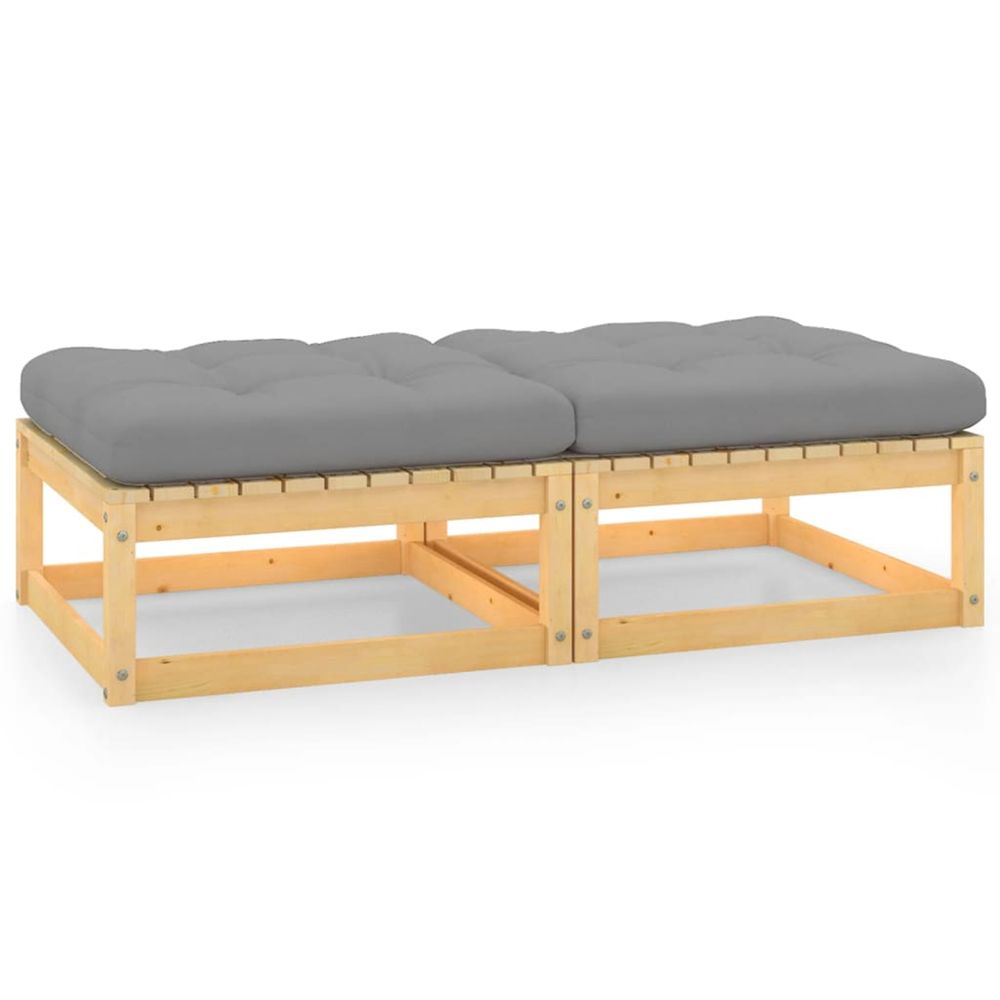 Repose-pieds de jardin avec coussins lot de 2 pin massif
