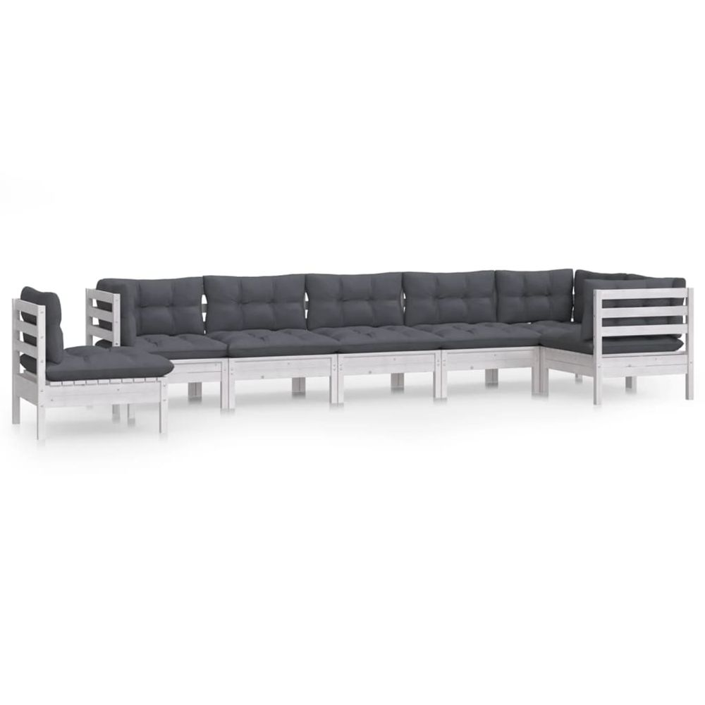 Salon de jardin 8 pcs avec coussins blanc bois de pin massif