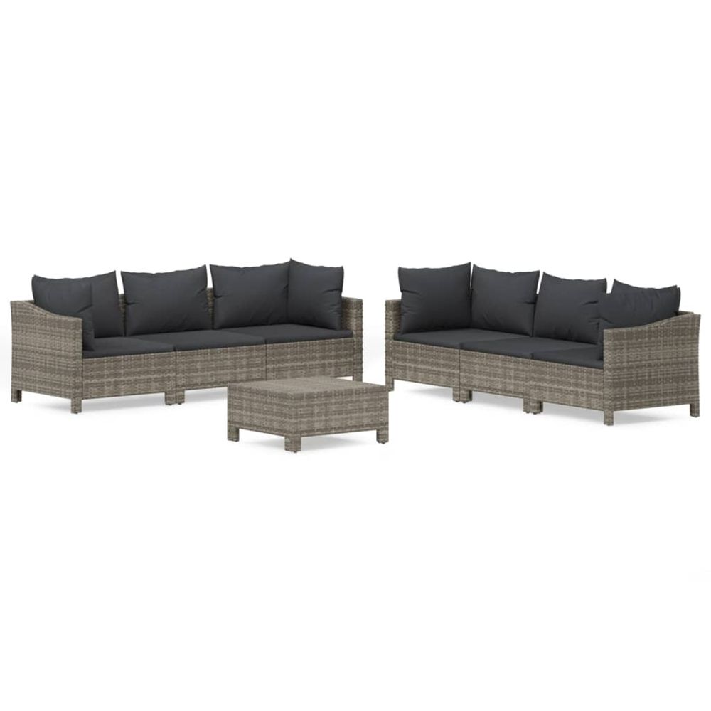 Salon de jardin 7 pcs avec coussins gris résine tressée