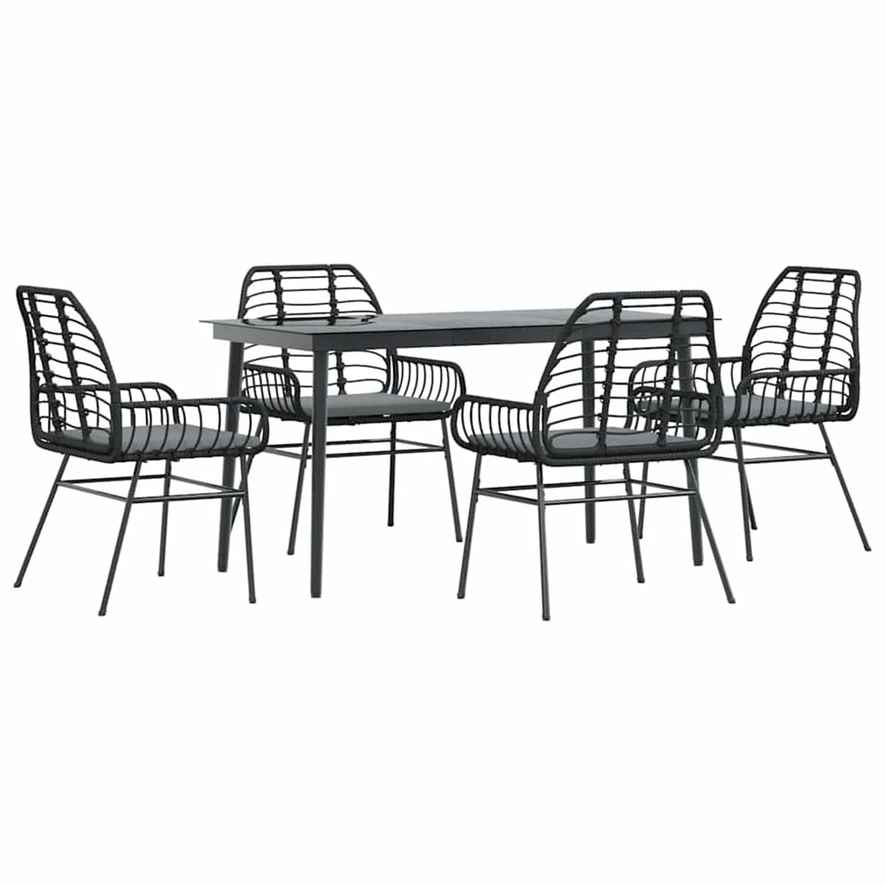 Ensemble à manger de jardin et coussins 5 pcs noir rotin verre