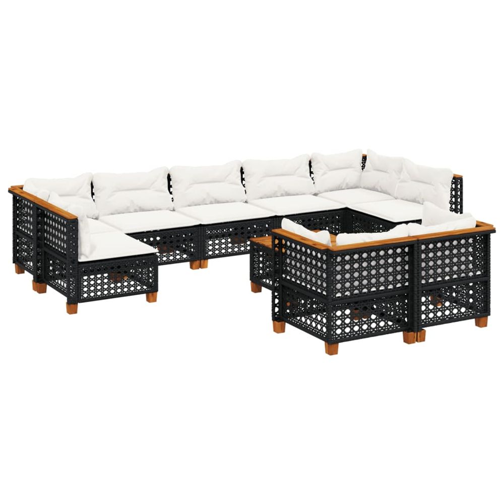 Salon de jardin 10 pcs avec coussins noir résine tressée