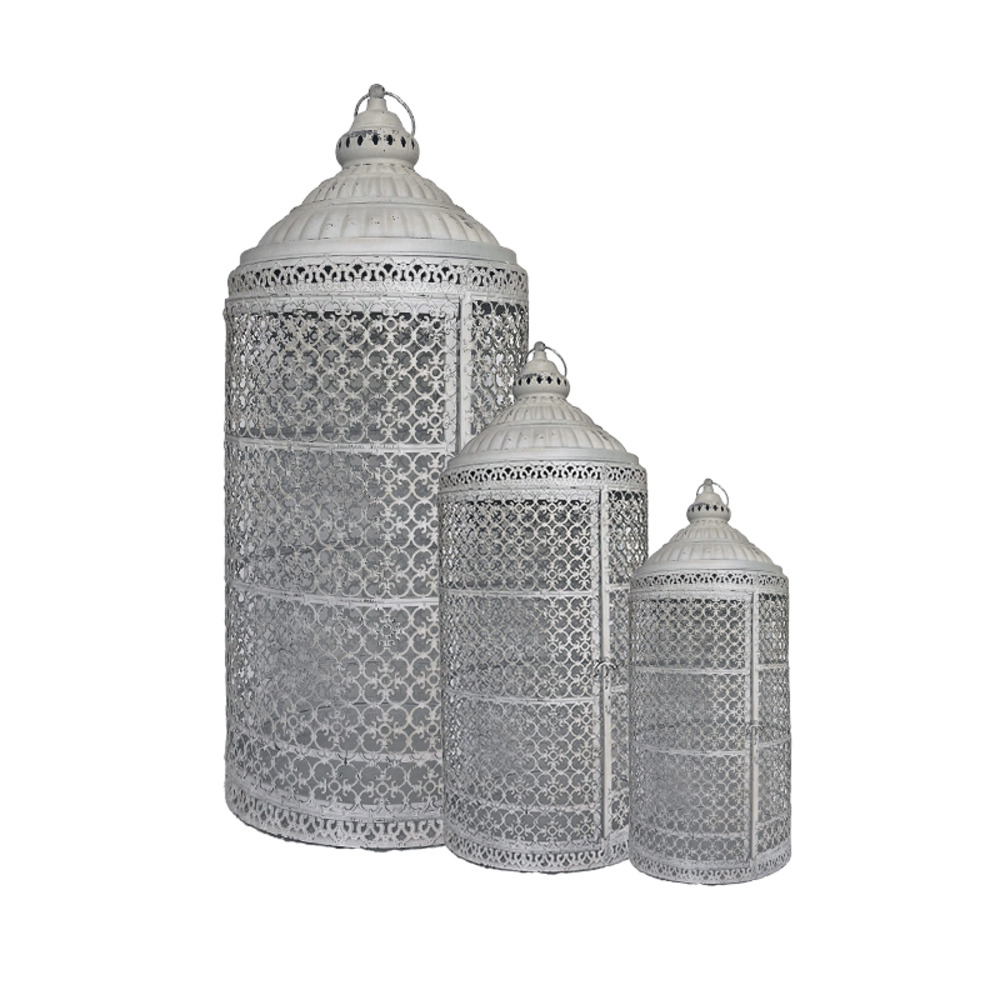 Ensemble 3 lanternes blanches 30x30x71cm