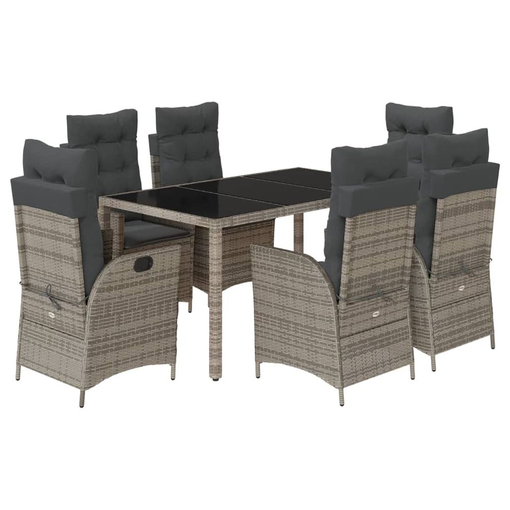 Ensemble à manger de jardin et coussins 7 pcs gris rotin